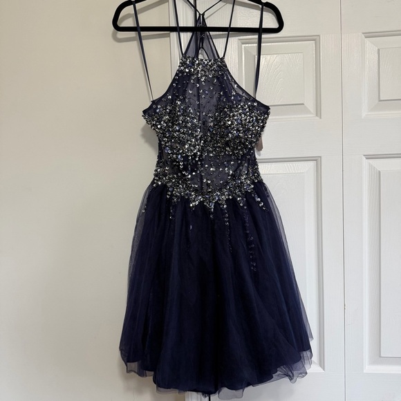 GB Dresses & Skirts - GB Stunning Navy Silver Beaded Sequins Formal Halter Dress Size 13, NWT